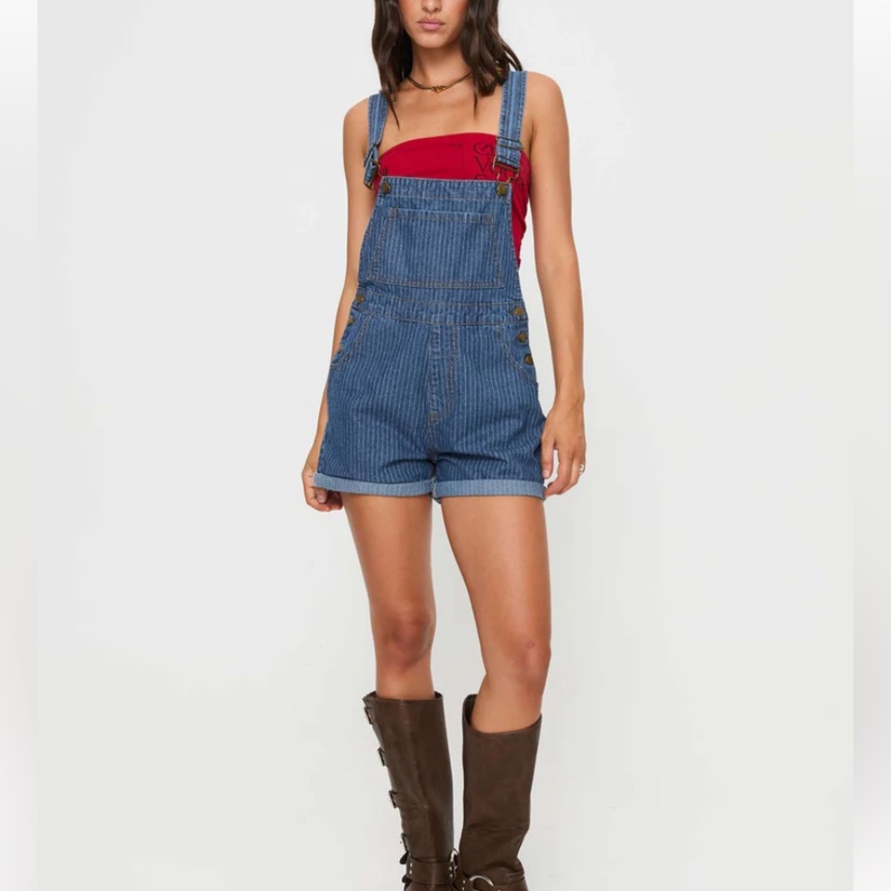 Authentic NWOT Princess Polly Kacey Overalls Mid Blue Pin Stripes